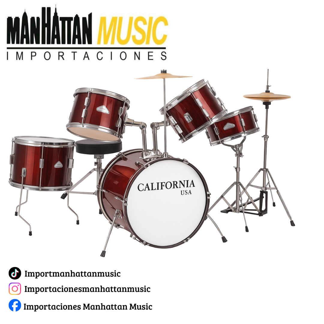 Batería Acústica California Para Niño Studio Rojo Vino