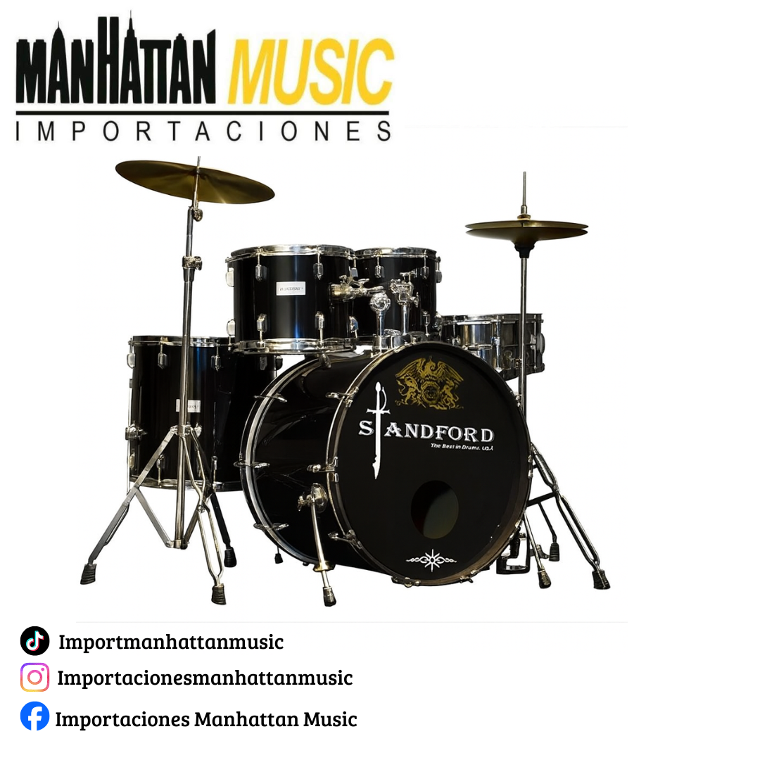 Batería Acústica con Aro de Madera Standford PRO103A-RW Negro