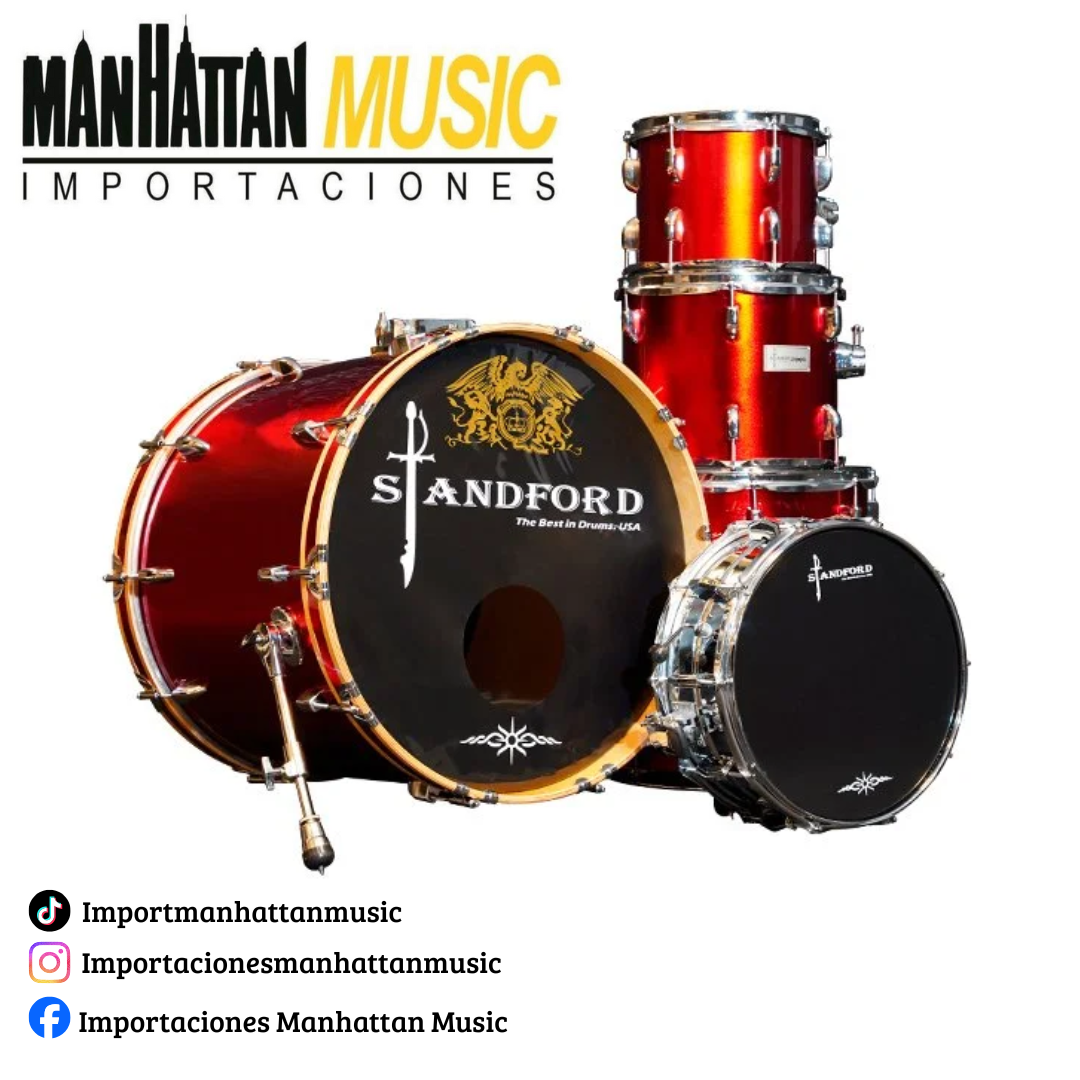 Batería Acústica con Aro de Madera Standford PRO103A-RW Rojo - Imagen 3